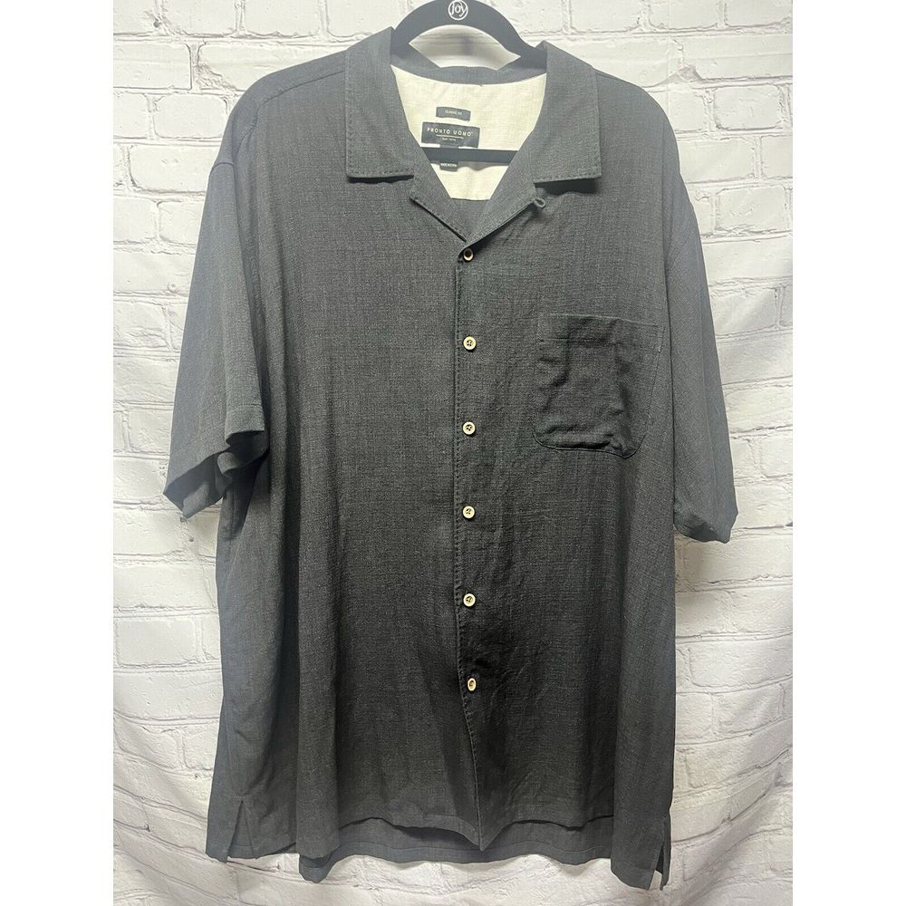 Pronto Uomo Men's Shirt 2XL Silk Blend Short Sleeve‎ Buttoned Casual Classic Fit - Picture 3 of 5